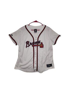 Majestic Atlanta Braves MLB Jersey Women XL White Button Front Baseball Shirt